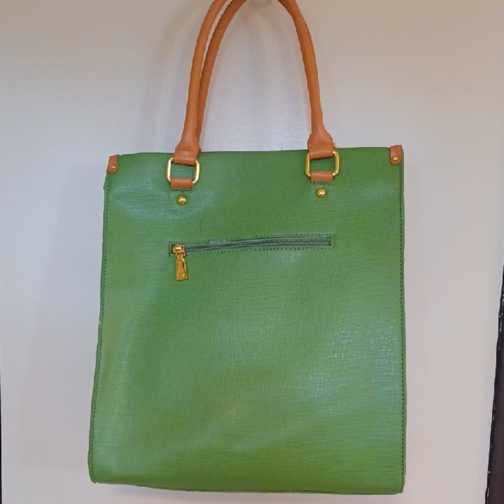 Adrienne Vittadini Green and Tan Tote Bag - Picture 2 of 14